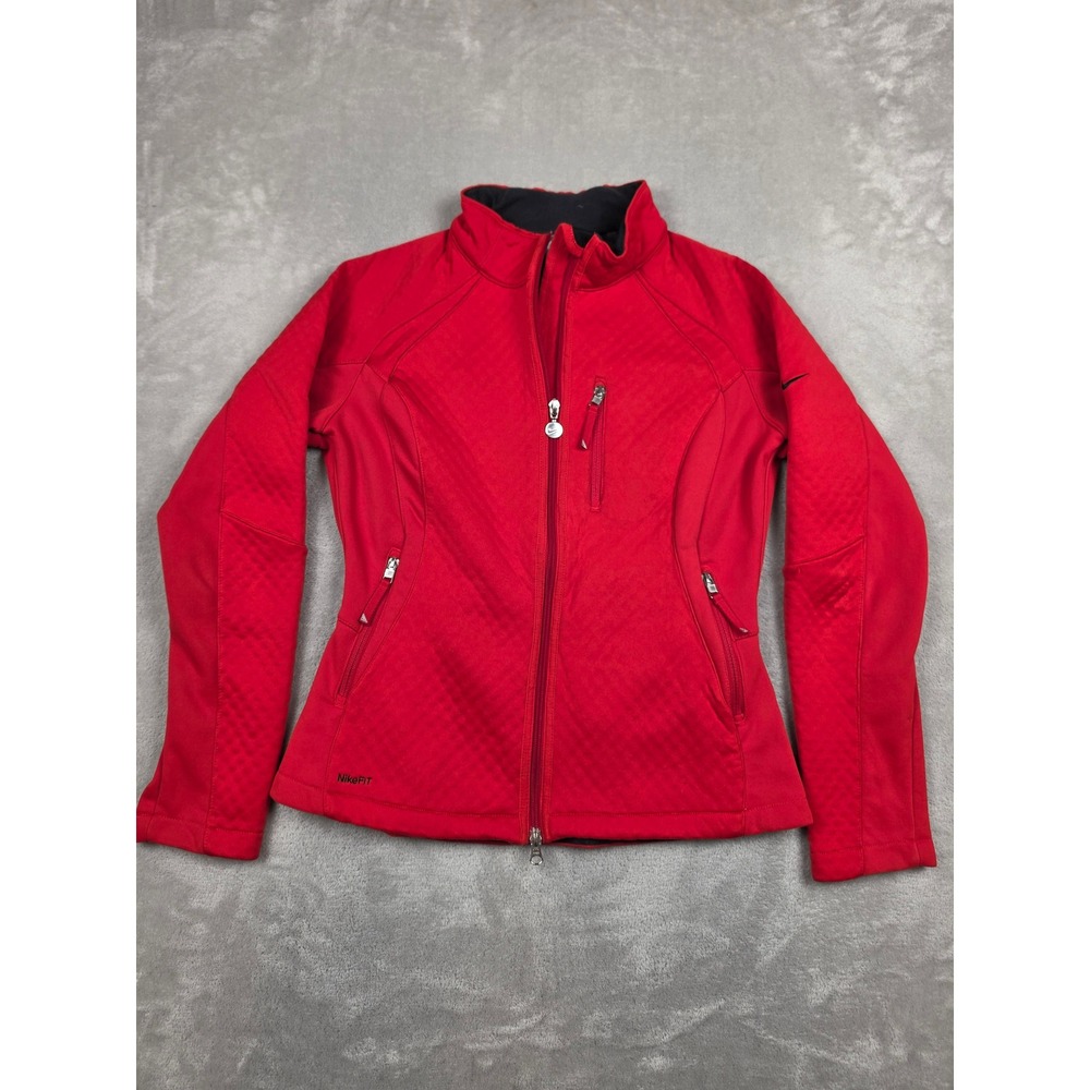 Nike Fit Therma Jacket Womens M Fit S Red Zip Quilted Texture Activewear Y2K
